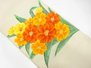 手織り紬花模様織出し名古屋帯